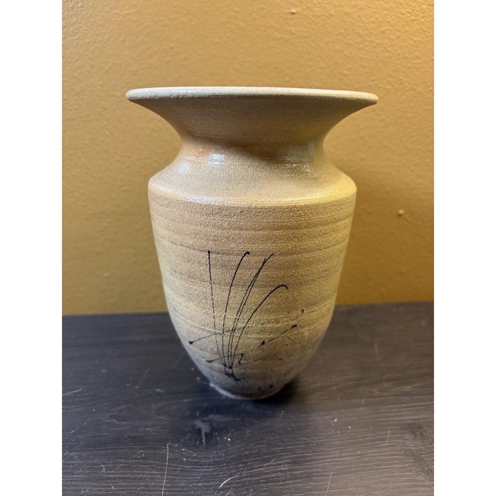 Hand Thrown Studio Pottery Floral Stoneware Vase Signed Rustic 7in 1990s Vintage